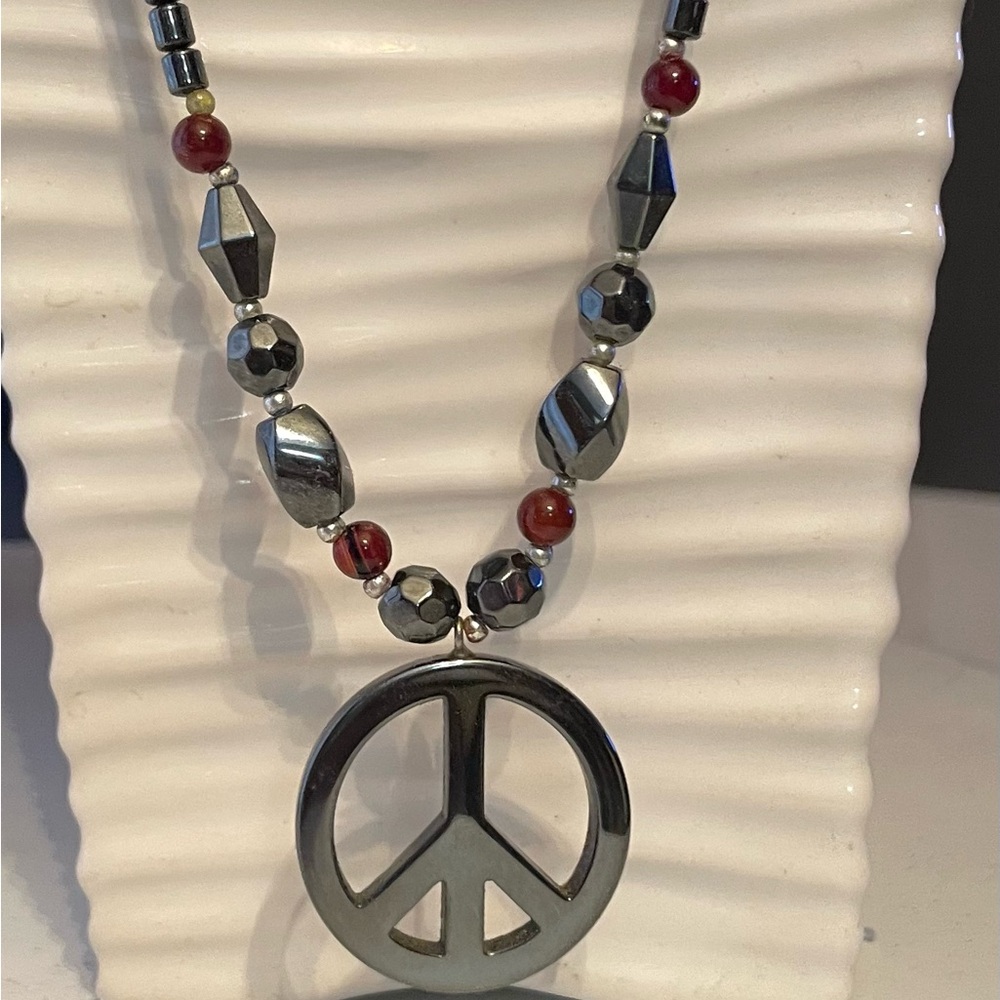 Boho ‘Peace Sign’ Hematite necklace